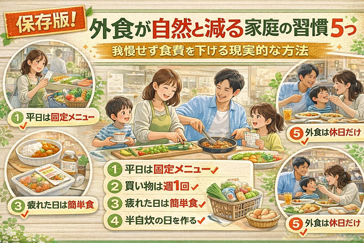 【保存版】外食が自然と減る家庭の習慣5つ|我慢せず食費を下げる現実的な方法 - Life Grow|荒れ庭から、畑と外ごはんのある暮らしへ