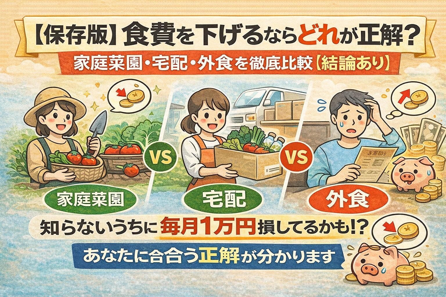 【保存版】食費を下げるならどれが正解？家庭菜園・宅配・外食を徹底比較【結論あり】