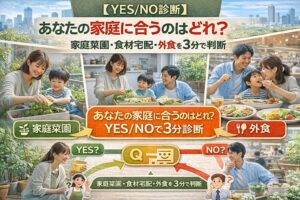 【YES／NO診断】あなたの家庭に合うのはどれ？｜家庭菜園・食材宅配・外食を3分で判断